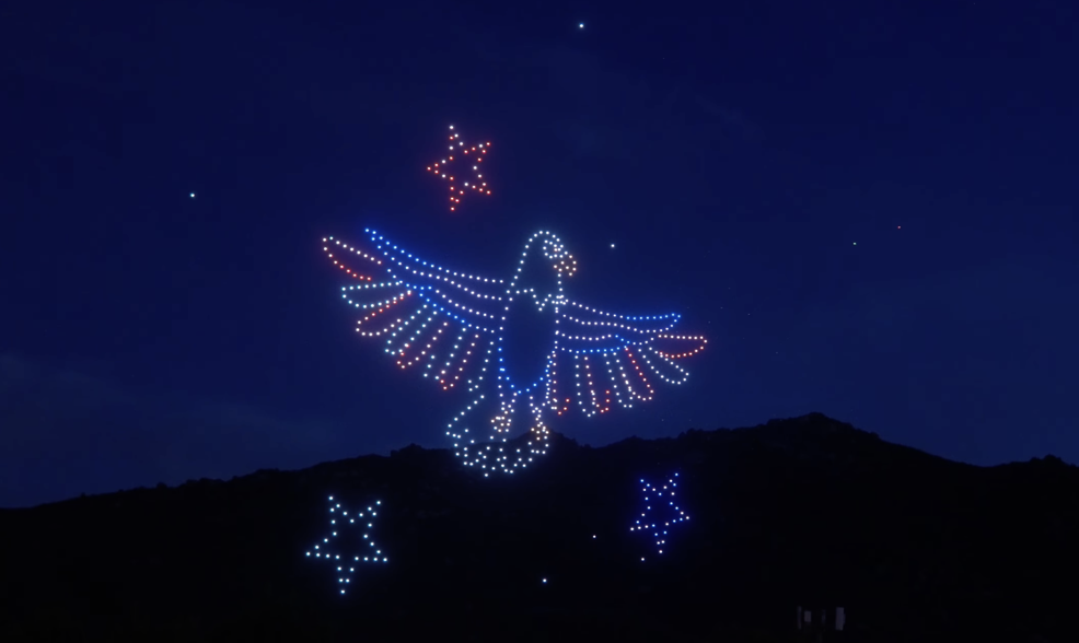 Bald eagle drone formation from the Creative Skies 600-drone show at Pechanga Resort Casino, July 4, 2026