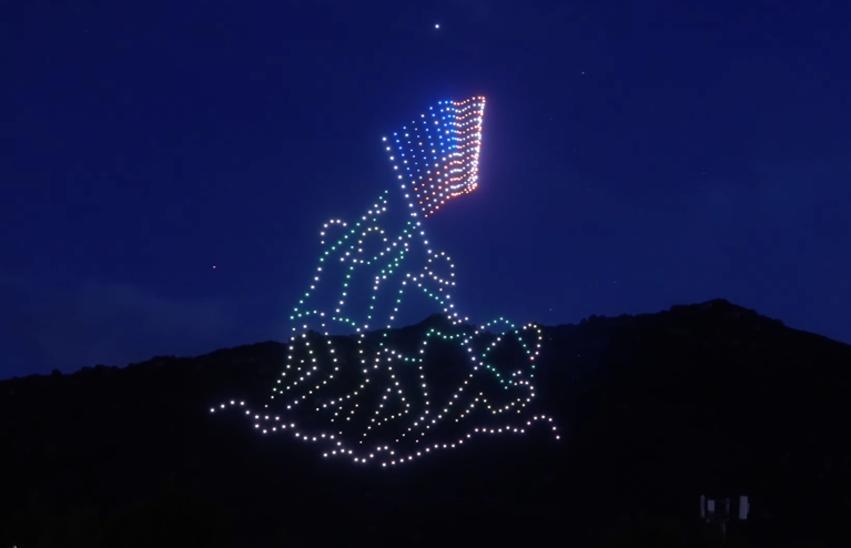 Flag-raising drone formation at the Pechanga Resort Casino July 4th drone show