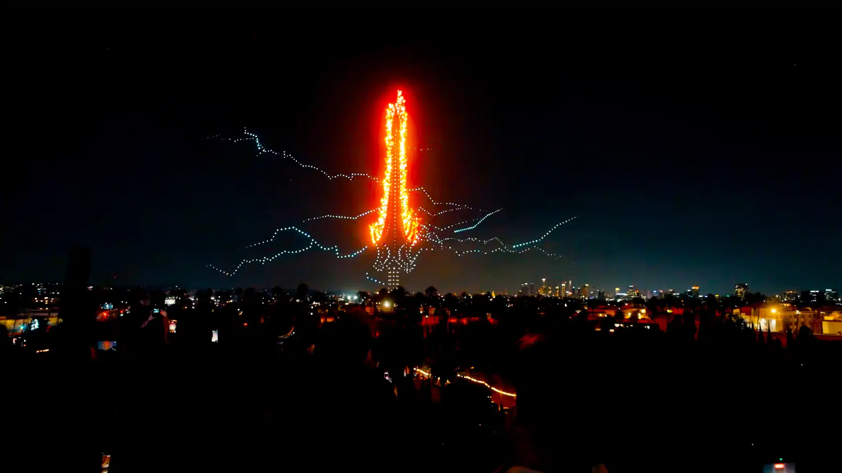 1,600 drones at peak LED output forming a Masters of the Universe scene over Los Angeles