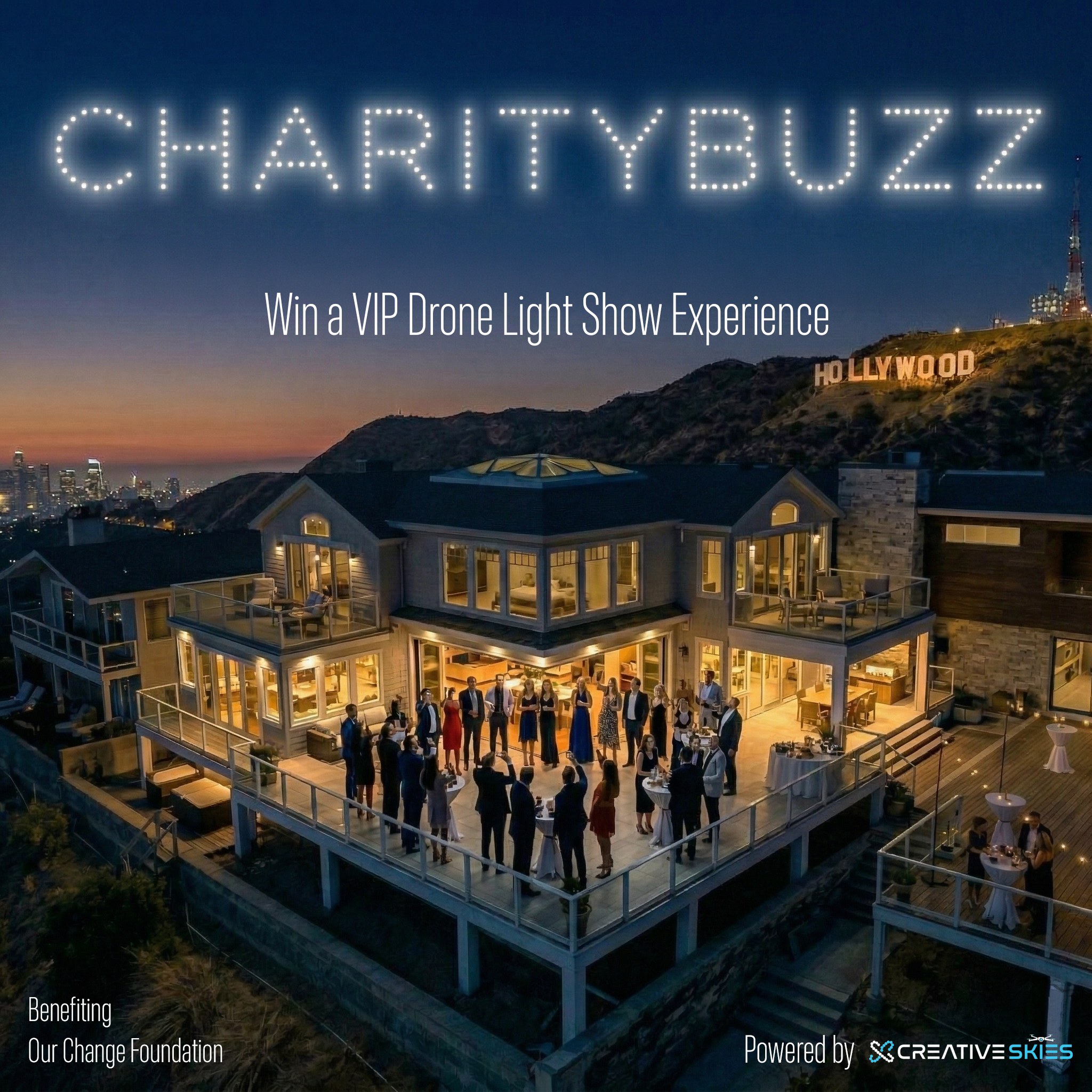 CharityBuzz x Creative Skies — Win a VIP Drone Light Show Experience benefiting Our Change Foundation