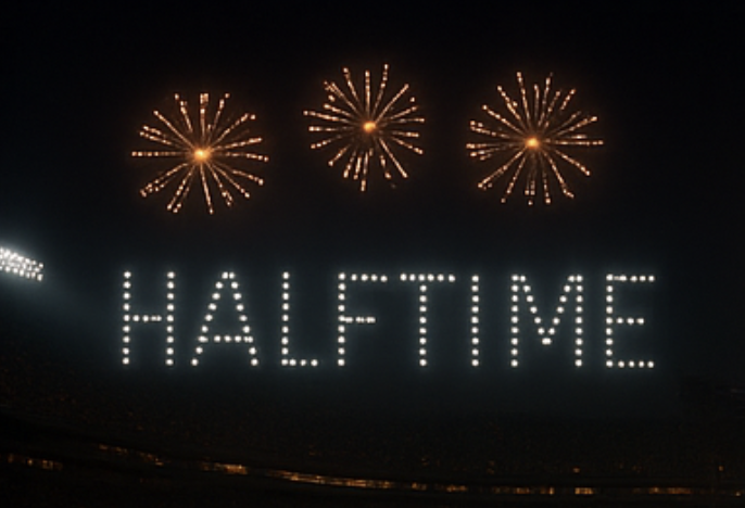 Drone light show at halftime in a stadium — Creative Skies sports entertainment