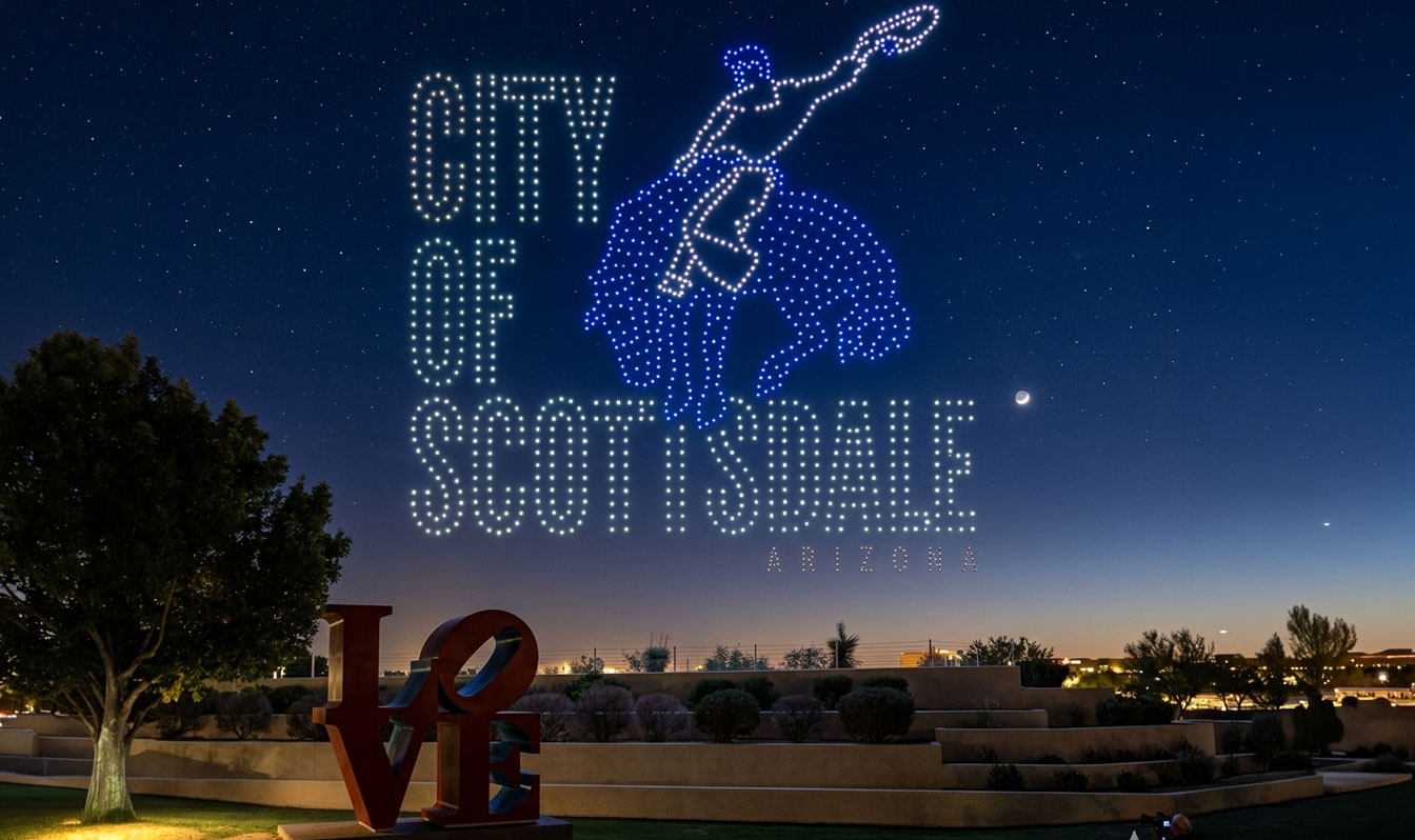 Drone light show over Old Town Scottsdale, Arizona
