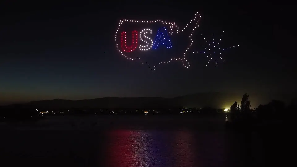 The USA map in drones above the water