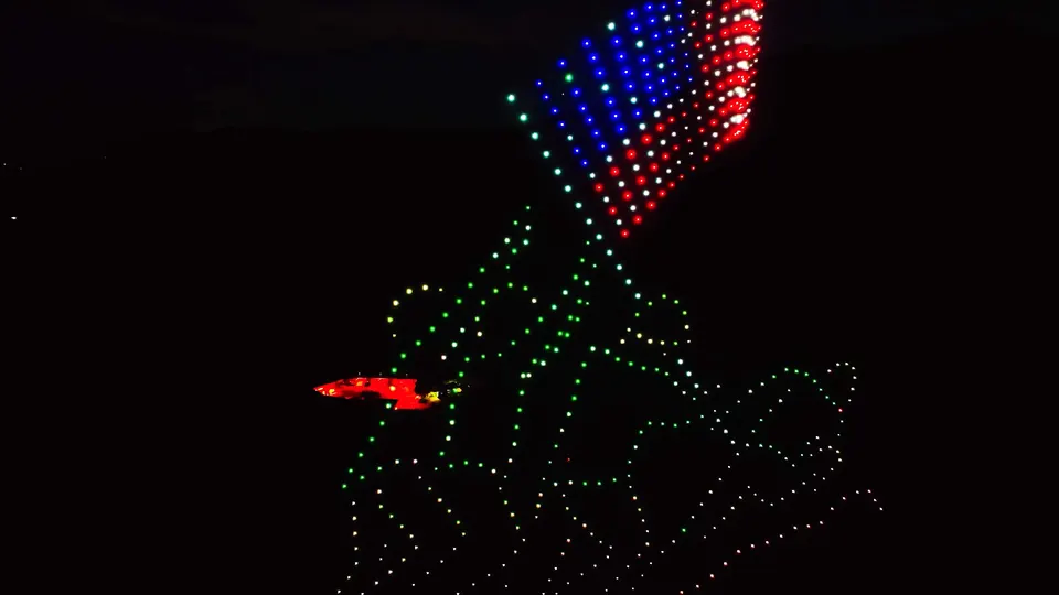 The flag-raising formation in drones