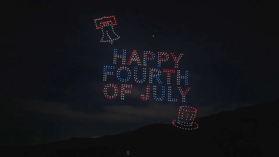 “Happy Fourth of July” and the Liberty Bell in drones