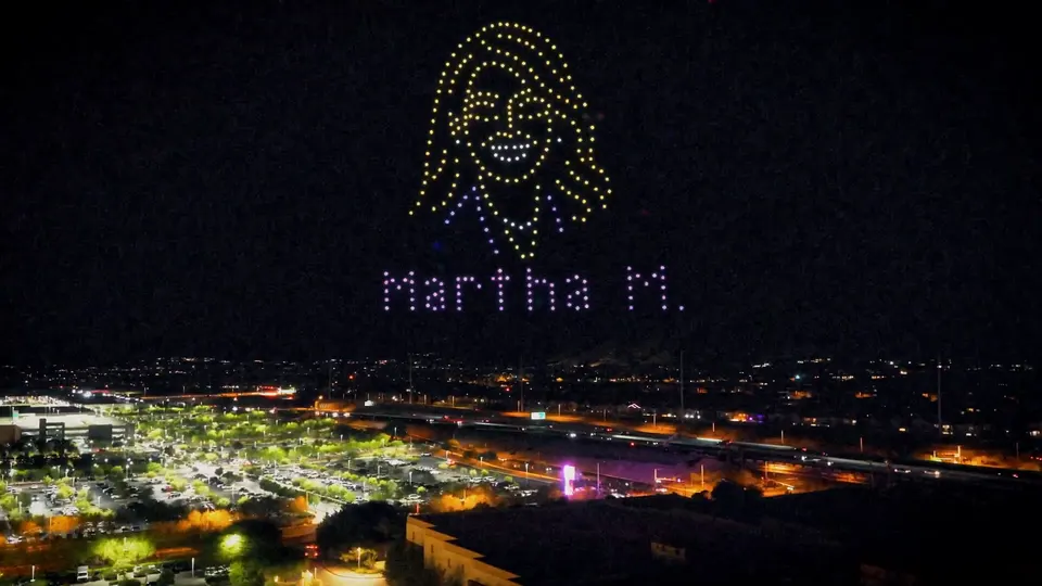 A drone portrait of honoree Martha Morales over Red Rock Casino Resort & Spa