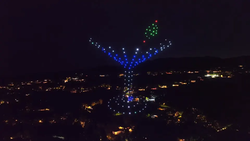 A martini glass formed by drones