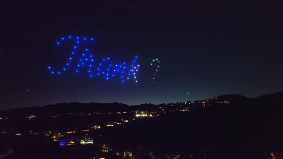 “Thank You” written in drones over Los Angeles