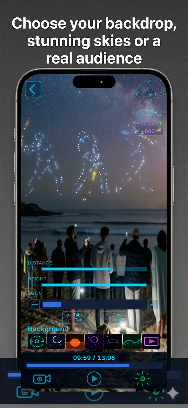 SkyRender app preview — see your drone show in augmented reality before it flies