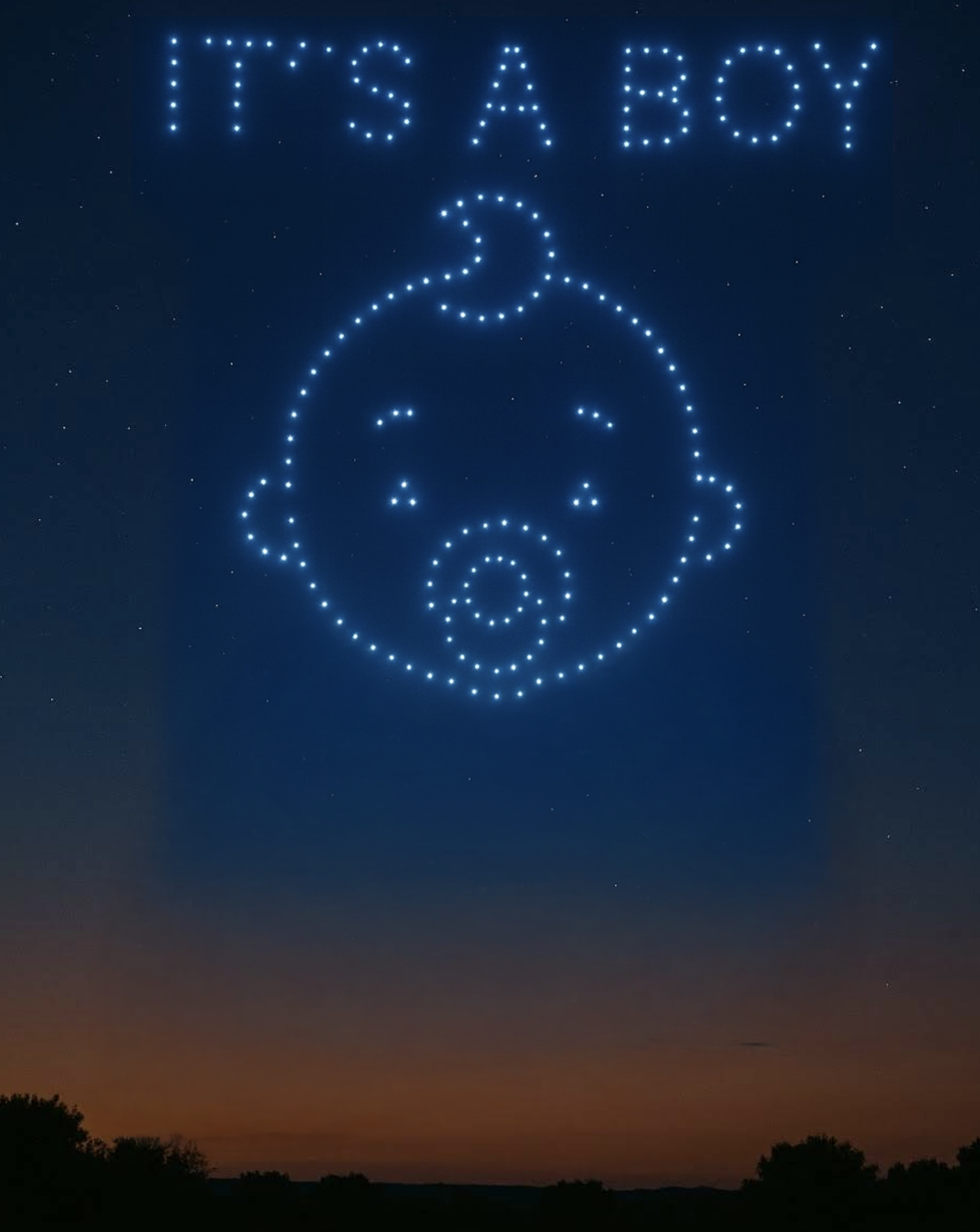 Drone Light Shows for Baby Reveal | Creative Skies Drone Light Shows 3 a baby with lights in the sky
